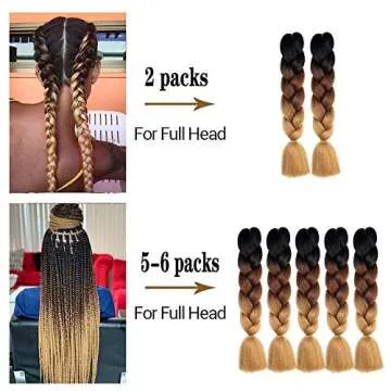 SHUOHAN 6 Packs Ombre Jumbo Braiding Hair Extensions 24 Inch High Temperature Synthetic Fiber Hair Extensions for Box Braids Braiding Hair (Black to Brown to Beige)