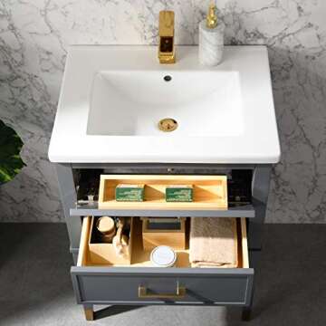 UrbanFurnishing.net Clara 24" Single Bathroom Vanity with Porcelain Top - Gray