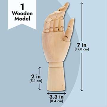 7 Inch Wooden Hand Model for Drawing and Jewelry Display