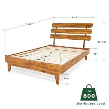 Bme Caden 15 Inch Deluxe Bed Frame with Adjustable Headboard - Mid Century, Retro Style with Acacia ...