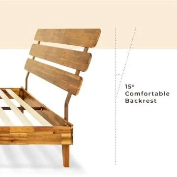 Bme Caden 15 Inch Deluxe Bed Frame with Adjustable Headboard - Mid Century, Retro Style with Acacia Wood - No Box Spring Needed - 12 Strong Wood Slat Support - Easy Assembly - Caramel, Full