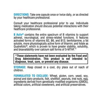 XYMOGEN B Activ Vitamin B Complex with Benfotiamine, Methylfolate, Biotin, Vitamin B6 - Energy Supplements Vitamin B12 (Methylcobalamin b12) - Adrenal Support + Mood Support Supplement (90 Capsules)