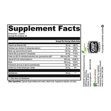 XYMOGEN B Activ Vitamin B Complex with Benfotiamine, Methylfolate, Biotin, Vitamin B6 - Energy Supplements Vitamin B12 (Methylcobalamin b12) - Adrenal Support + Mood Support Supplement (90 Capsules)