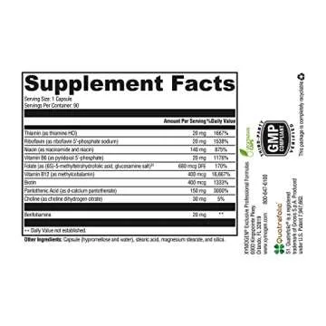 XYMOGEN B Activ Vitamin B Complex with Benfotiamine, Methylfolate, Biotin, Vitamin B6 - Energy Supplements Vitamin B12 (Methylcobalamin b12) - Adrenal Support + Mood Support Supplement (90 Capsules)