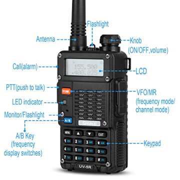 UV-5R 8Watt Ham Radio Handheld Long Range UHF/VHF Radio with 2 Rechargeable Battery, Portable Radio ...