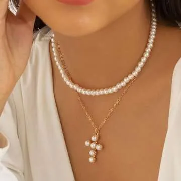 Trinckle Pearl Necklace for Women, 6 mm Adjustable Faux Pearl Choker