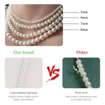 Trinckle Pearl Necklace for Women, 6 mm Adjustable Faux Pearl Choker