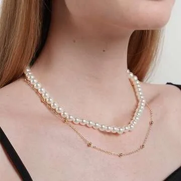 Trinckle Pearl Necklace for Women, 6 mm Adjustable Faux Pearl Choker