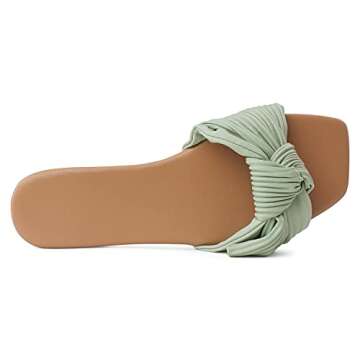 RF ROOM OF FASHION Women's Open Square Toe Ribbed Bow Decor Slide Sandals MINT Size.8