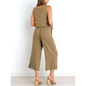 ANRABESS Women's Summer 2 Piece Outfits Sleeveless Crop Top Capri Wide Leg Pants Jumpsuit Casual Lin...