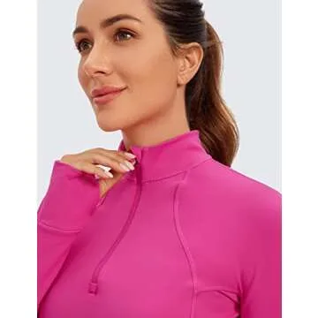 CRZ YOGA Women's Butterluxe Long Sleeve Workout Shirts Half Quarter Zip Sweatshirt Athletic Crop Tops Collared T-Shirts Hibiscus Purple X-Small