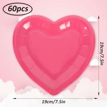 JarThenaAMCS 60Pcs Valentine's Day Paper Plates Heart Shaped Disposable Plates Red Pink Decorative T...