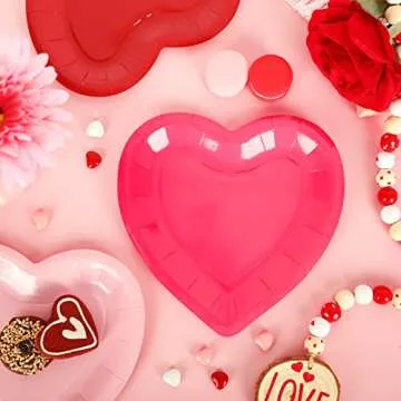 JarThenaAMCS 60Pcs Valentine's Day Paper Plates Heart Shaped Disposable Plates Red Pink Decorative Tableware for Holiday Anniversary Birthday Wedding Party Supplies