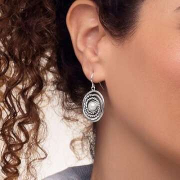 925 Sterling Silver Earrings for Women - Spiral Rope Vintage Design with Pearl Earrings - Hypoallerg...