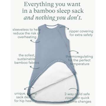 PurComfy Supersoft Sleep Sack 1.0 TOG, Premium Bamboo Viscose Baby Sleeping Bag, 2-Way Safe Zipper S...