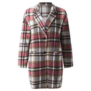 Women Casual Lapel Button Long Plaid Shirt Coat Plaid Long Jacket Coat Hiking Winter Jackets Quarter Length (Khaki, S)