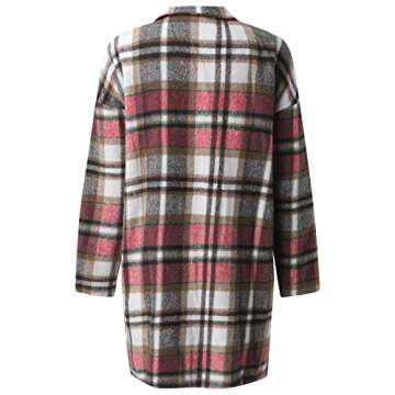 Women Casual Lapel Button Long Plaid Shirt Coat Plaid Long Jacket Coat Hiking Winter Jackets Quarter Length (Khaki, S)
