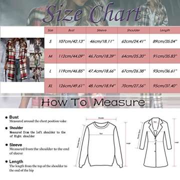 Women Casual Lapel Button Long Plaid Shirt Coat Plaid Long Jacket Coat Hiking Winter Jackets Quarter Length (Khaki, S)