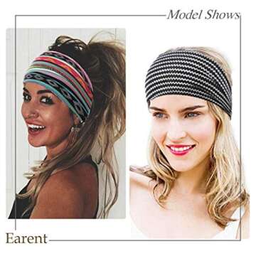 EARENT Boho African Headbands Yoga Wide Knot Hair Bands Sweat Printed Headwraps Elastic Turban Headscarfs Multicolor Headwear Outdoor Hair Accessories for Women and Girls (Wide stripes)