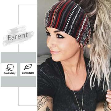 EARENT Boho African Headbands Yoga Wide Knot Hair Bands Sweat Printed Headwraps Elastic Turban Headscarfs Multicolor Headwear Outdoor Hair Accessories for Women and Girls (Wide stripes)