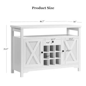 Coffee Bar Cabinet with Storage, 47” White Coffee Bar Station Cabinet, Farmhouse Coffee Bar Buffet...