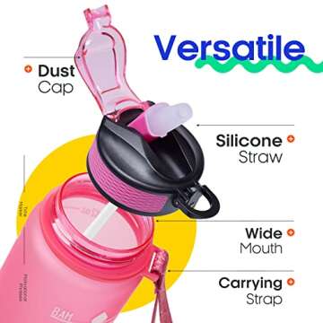 Giotto 32oz Large Leakproof BPA Free Drinking Water Bottle with Time Marker and Straw to Ensure You Drink Enough Water Throughout The Day for Fitness and Outdoor Enthusiasts