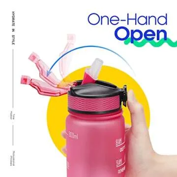 Giotto 32oz Large Leakproof BPA Free Drinking Water Bottle with Time Marker and Straw to Ensure You Drink Enough Water Throughout The Day for Fitness and Outdoor Enthusiasts