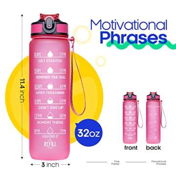 Giotto 32oz Large Leakproof BPA Free Drinking Water Bottle with Time Marker and Straw to Ensure You Drink Enough Water Throughout The Day for Fitness and Outdoor Enthusiasts