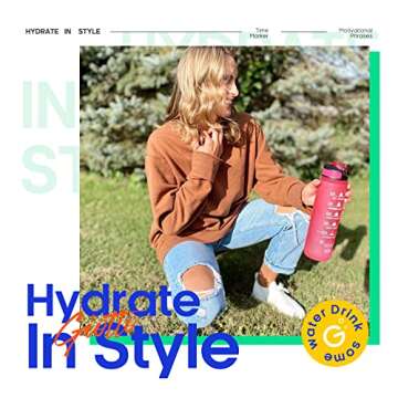 Giotto 32oz Large Leakproof BPA Free Drinking Water Bottle with Time Marker and Straw to Ensure You Drink Enough Water Throughout The Day for Fitness and Outdoor Enthusiasts