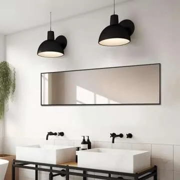 Delma Wall Mirror Full Length Mirror,Standing Mirror Full Body,Large Floor Mirror for Wall Door Bedroom Bathroom Living Room with Aluminium Frame(with Stand,56x15-Black)