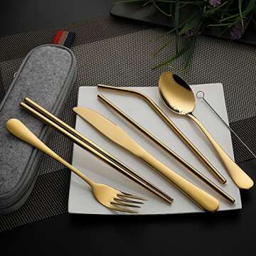 DEVICO 8-Piece Portable Utensils Set for Travel and Camping