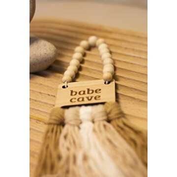 Decocove Babe Cave Sign - Wood Bead Garland - Boho Nursery Wall Decor for Girls and Boys - Neutral Home Decor - Baby Decor for Nursery - Door Sign for Toddler Room