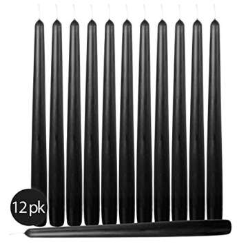 Hyoola 12 Pack Tall Taper Candles - 10 Inch Black Dripless, Unscented Dinner Candle - Paraffin Wax w...