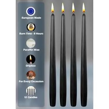 Hyoola Black Taper Candles - Elegant, Long-Lasting, Dripless