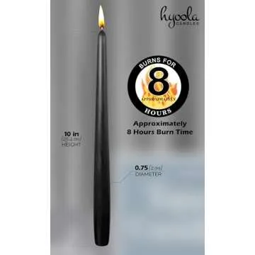 Hyoola Black Taper Candles - Elegant, Long-Lasting, Dripless