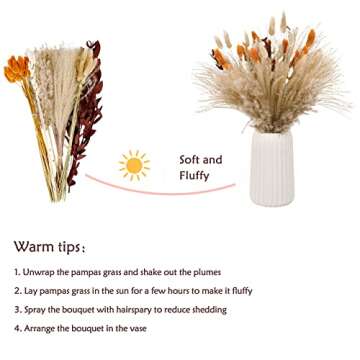 Happyhapi 76PCS Natural Pampas Grass Bouquet Dried Flowers for Vase Centerpiece Table Decor Home Decor Pompas Floral Bouquet for Room Decor Fall Decor