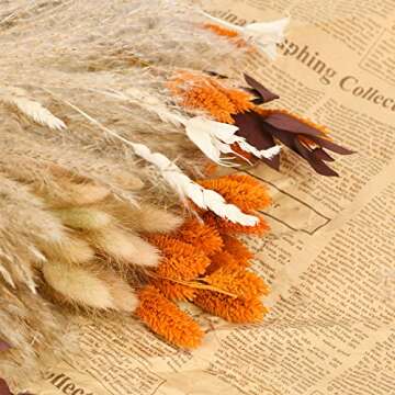 Happyhapi 76PCS Natural Pampas Grass Bouquet Dried Flowers for Vase Centerpiece Table Decor Home Decor Pompas Floral Bouquet for Room Decor Fall Decor