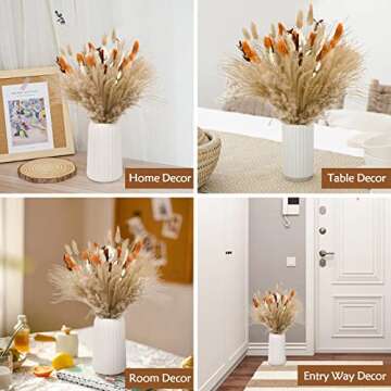 Happyhapi 76PCS Natural Pampas Grass Bouquet Dried Flowers for Vase Centerpiece Table Decor Home Decor Pompas Floral Bouquet for Room Decor Fall Decor