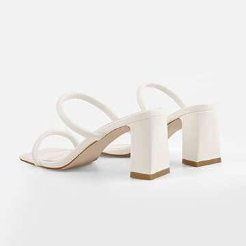 Richealnana Women's Square Toe Chunky Heels Pull On Mule Slides Two Straps Block Heel Open Toe High Heel Sandals Dress Shoes For Party Prom Slip On White US 9