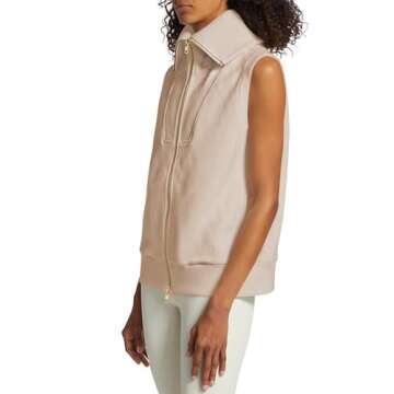 Tankaneo Womens Full Zip Sleeveless Sweater Vest Ribbed Knit Lapel Collar Sweatshirt Top, Medium, Khaki