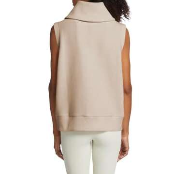 Tankaneo Womens Full Zip Sleeveless Sweater Vest Ribbed Knit Lapel Collar Sweatshirt Top, Medium, Khaki