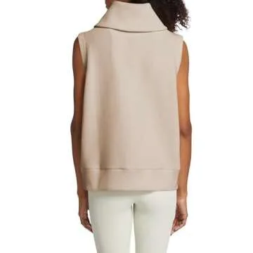 Tankaneo Womens Full Zip Sleeveless Sweater Vest Ribbed Knit Lapel Collar Sweatshirt Top, Medium, Khaki