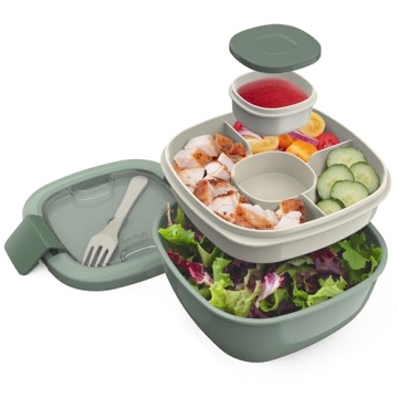 Bentgo All-in-One Salad Container - Large Salad Bowl, Bento Box Tray, Leak-Proof Sauce Container, Ai...