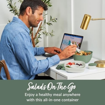 Bentgo All-in-One Salad Container - Large Salad Bowl, Bento Box Tray, Leak-Proof Sauce Container, Airtight Lid, & Fork for Healthy Adult Lunches; BPA-Free & Dishwasher/Microwave Safe (Khaki Green)
