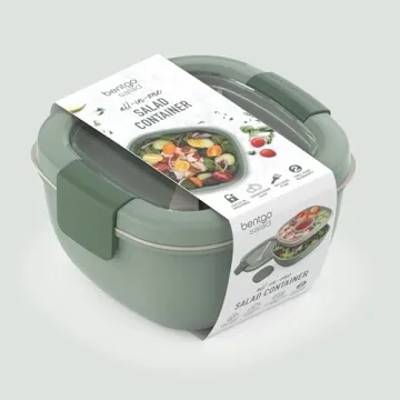 Bentgo All-in-One Salad Container - Large Salad Bowl, Bento Box Tray, Leak-Proof Sauce Container, Airtight Lid, & Fork for Healthy Adult Lunches; BPA-Free & Dishwasher/Microwave Safe (Khaki Green)