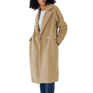 S・DEER Winter Women's Casual Lapel Basic H-shaped Long Coat - Khaki