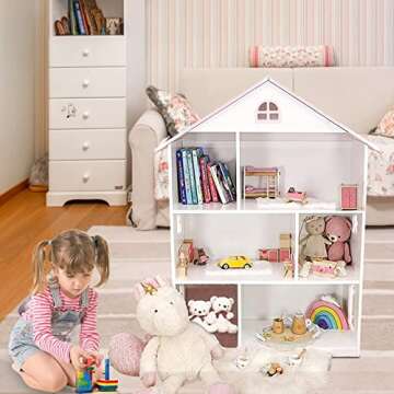 Generic Wooden Dollhouse Bookcase 3-Tier Doll House Bookshelf Kids Books Toys Storage Organizer Shel...
