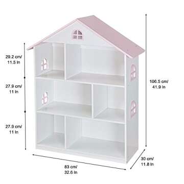 Generic Wooden Dollhouse Bookcase 3-Tier Doll House Bookshelf Kids Books Toys Storage Organizer Shelves for Children's Bedroom Playroom Nursery Kindergarten, Gift for Boys Girls Ages 3-8 Years Old