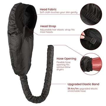 Bonnet Hooded Hair Dryer Attachment, Segbeauty Extra Large Adjustable Deep Conditioning Cap, Upgraded Drying Heat Cap with Elastic Strap for Natural Curly Textured Hair Care, Fast Drying, Styling