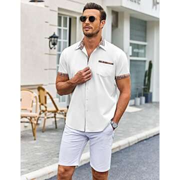 COOFANDY Men's Casual Summer Shirts Wrinkle Free Short Sleeve Button Down Shirt White